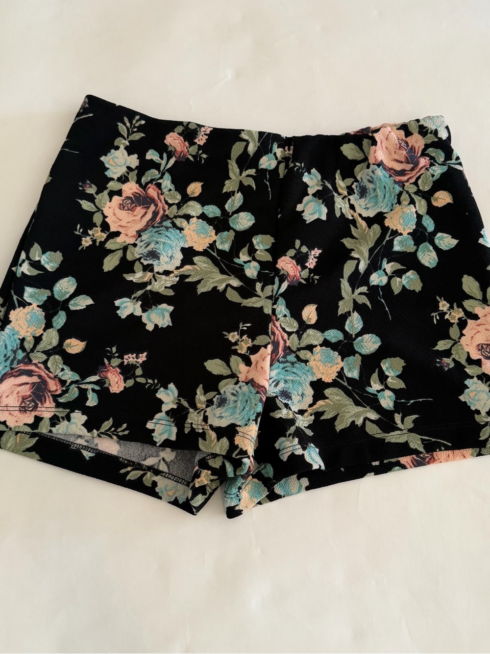 Women's Floral Black High-Waist Shorts